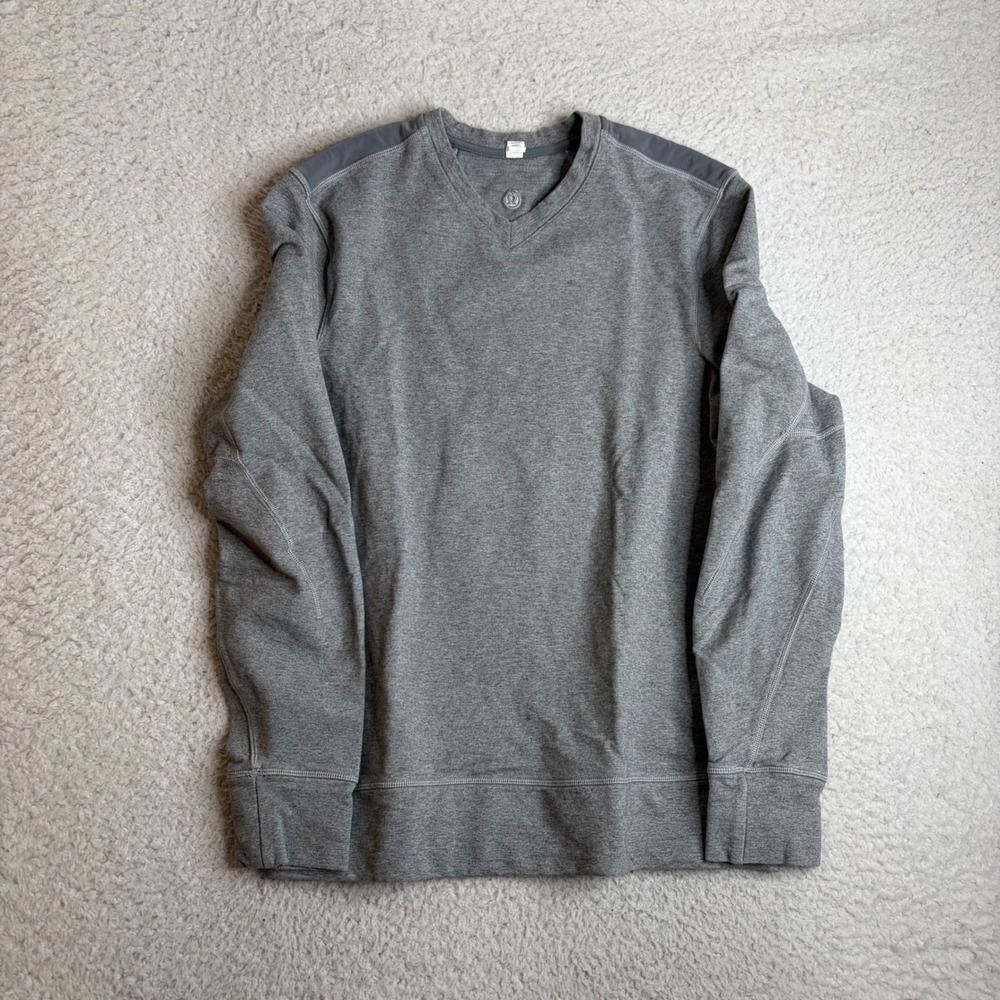 Lululemon Athletica Mens V-Neck Sweatshirt Heathered Grey Long Sleeve Size M